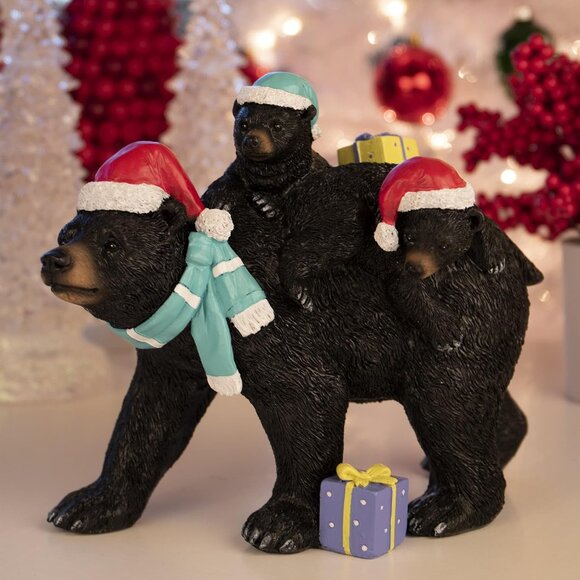 Resin Christmas Figurine Black Bear Family Decoration for Tables and Shelves - Picture 6 of 7